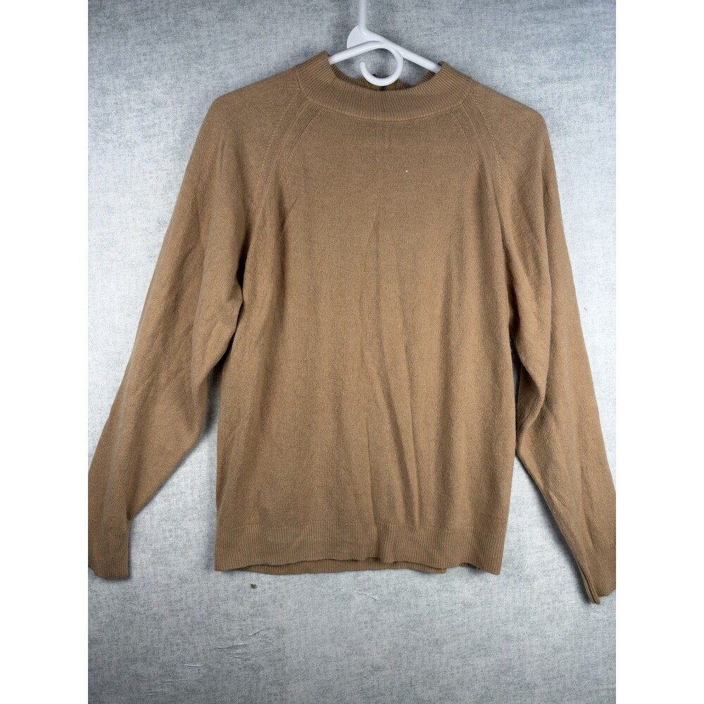 Hampshire Studio Sweater Womens Med Mock Neck Back Zip Soft Lightweight Camel